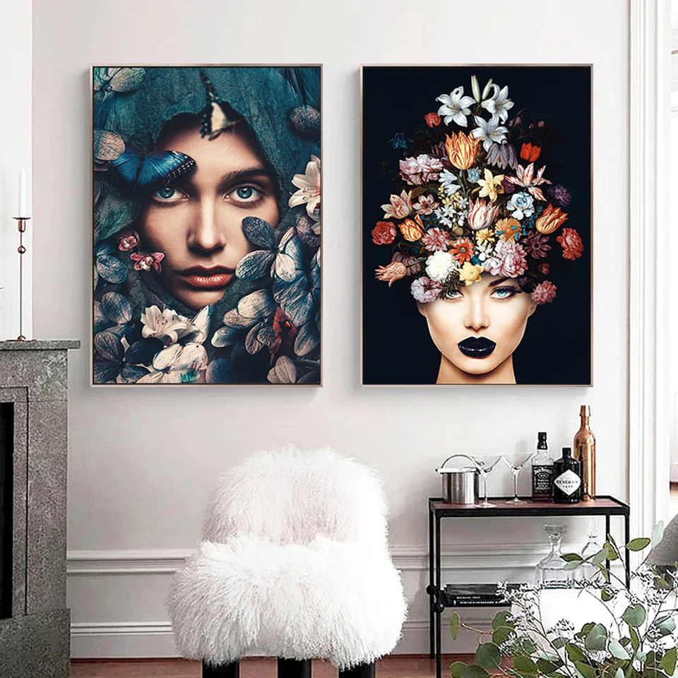 Flower Head Women Feather Diamond Painting Nordic Figure Diamond Mosaic Wall Art for Living Room Home Decoration Painting