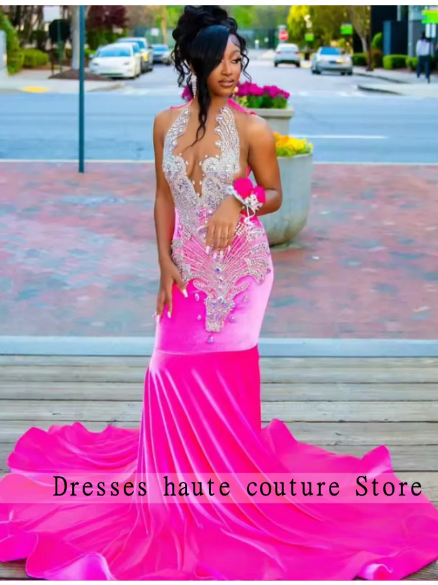 New Arrivals Gold Crystal Rhinestones Prom Dress For Black Girl 2025 Birthday Party Dress Mermaid Evening Dress Customized