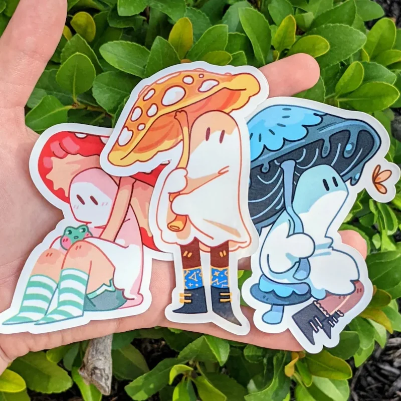 Cute Mushroom Ghost Waterproof Sticker Set Cosplay Accessories Cartoon Decor Decals For Water Bottle Skateboard Luggage Notebook