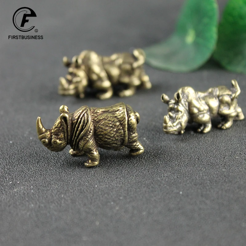 Handmade Pure Copper Cute Rhinoceros Miniatures Figurines Solid Vintage Brass Rhino Ornaments Tea Pets Desktop Decorations Craft