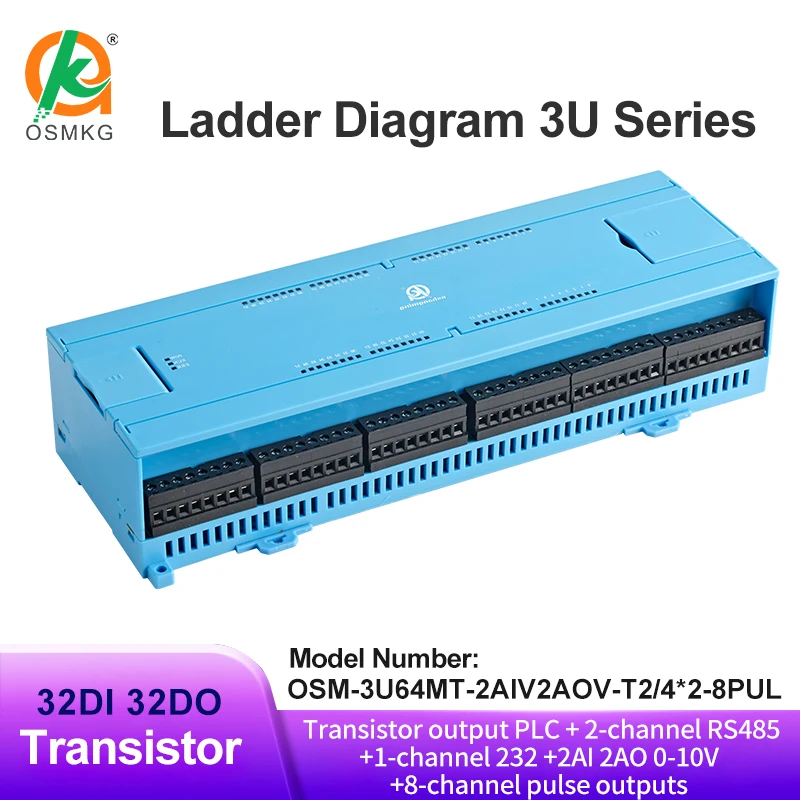 Oshangming 32 entradas 32 salidas de transistor PLC entrada analógica salida 8 pulsos RS485 RS232 diagrama de escalera controlador PLC Modbus Rtu