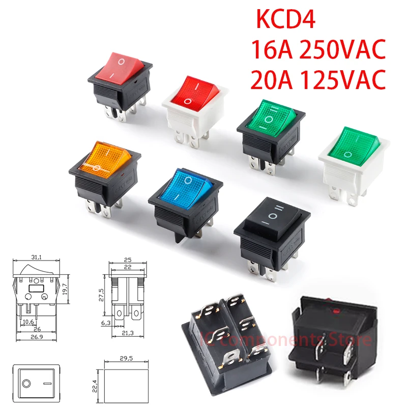 2PCS,20/15A 250V AC High Current,ON/OFF,Special for Eelding Machine,KCD4,Sterling Silver Point,Rocker Power Button Switches