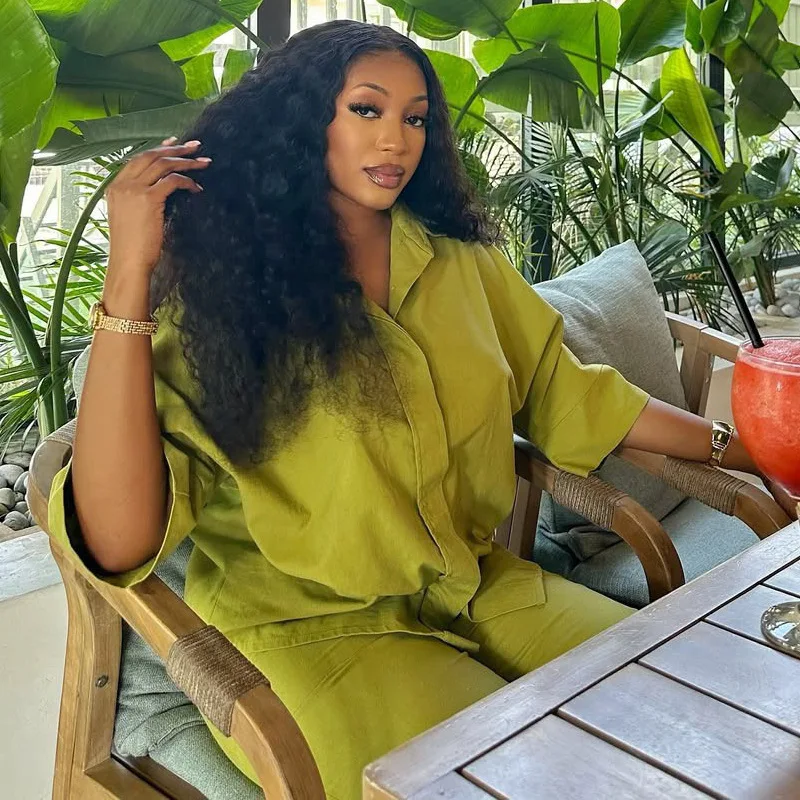 Комплект африканской рубашки 2025 года для женской летней одежды, новые свободные европейские и американские брюки больших размеров, комплект из двух предметов