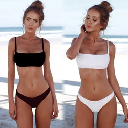 Biały czarny Bikini Set Push Up brazylijski strój kąpielowy stałe stroje kąpielowe damskie kostium kąpielowy strój kąpielowy Biquinis kostiumy kąpielowe Plavky