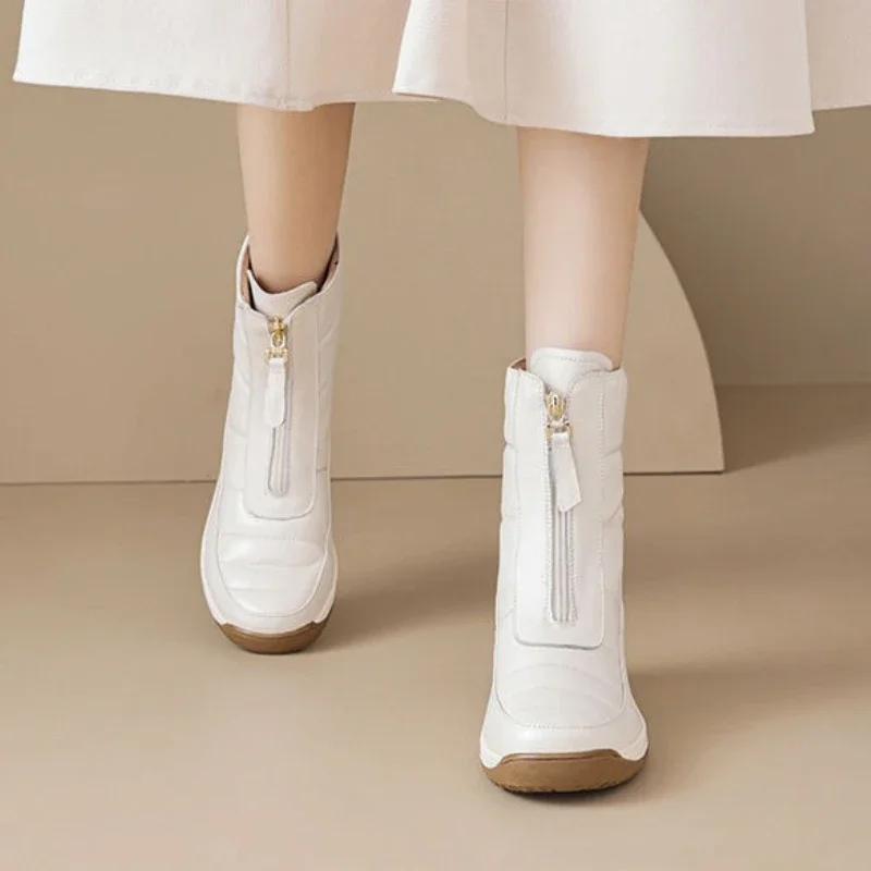 

Ботильоны с круглым носком, непромокаемые, на молнии, женские зимние ботинки на платформе, тренд 2025, модная распродажа, шикарная и элегантная женская обувь с ягненком
