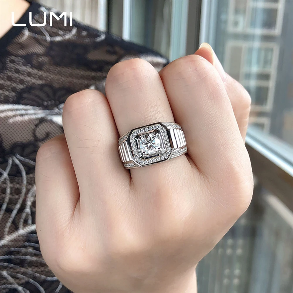 LUMI 1CT D-color كامل مويسانيتي لوكس الرجال 925 فضة خاتم-الخلود العصابات الزفاف له الذكرى غرامة مجوهرات #5