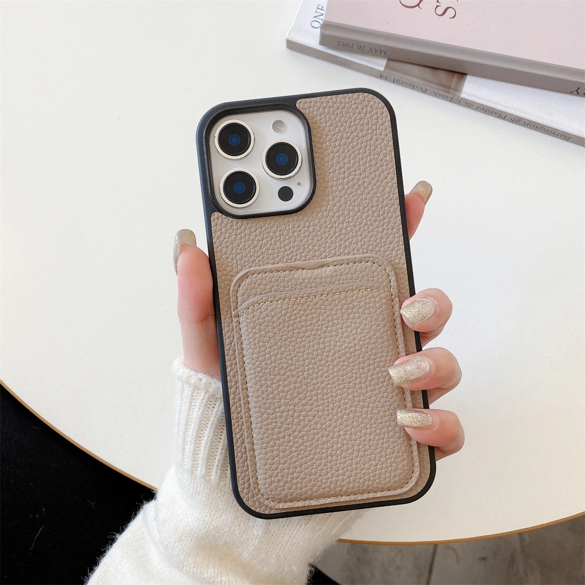 Цветной кожаный чехол для телефона с карманом и слотом из искусственной кожи для iPhone 17, 16, 15, 14, 13, 12, 11 Pro Max Plus, задняя крышка