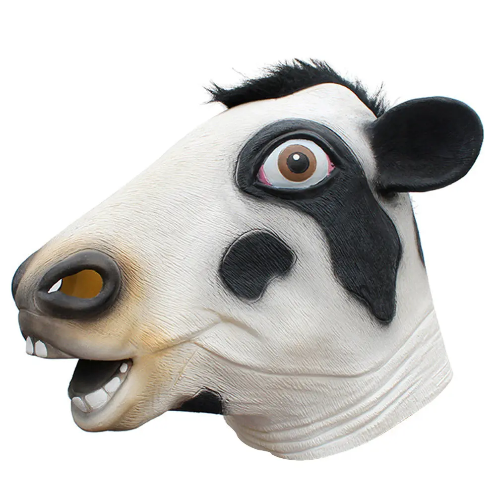 

Латексная маска коровы на Хэллоуин, полноразмерная, забавная, в виде животного, головной убор для косплея, для маскарада, костюмированной вечеринки, розыгрышей друзей