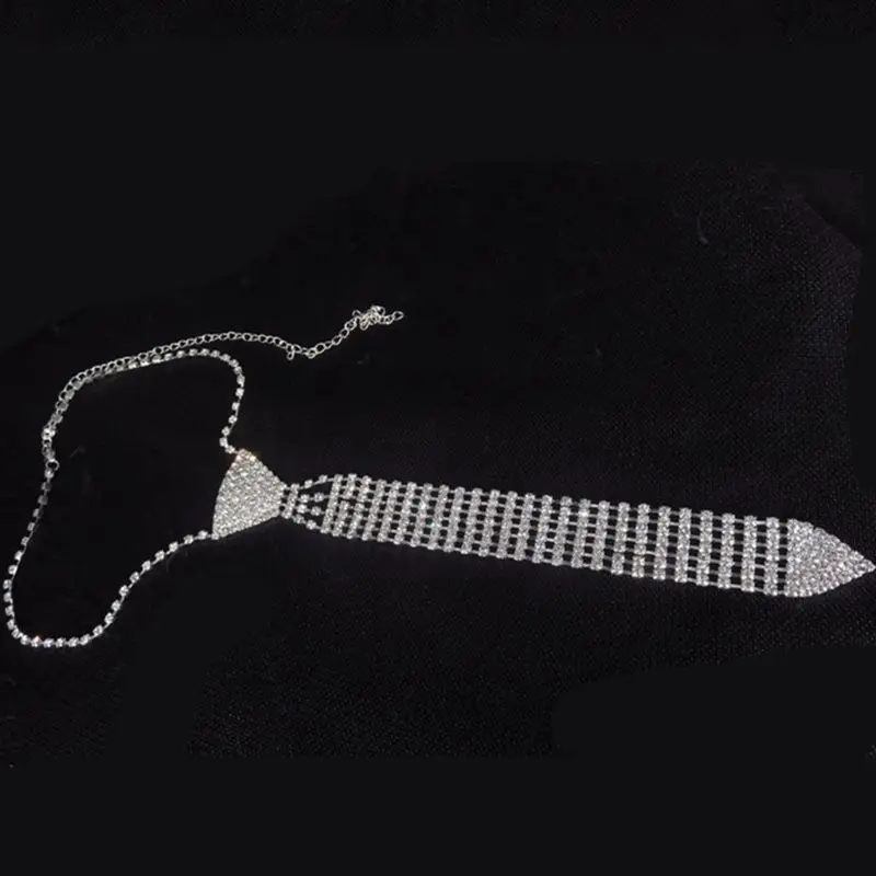 

Women Rhinestones Necktie Long Necklace Chain Jewelry Wedding Party Dropshipping