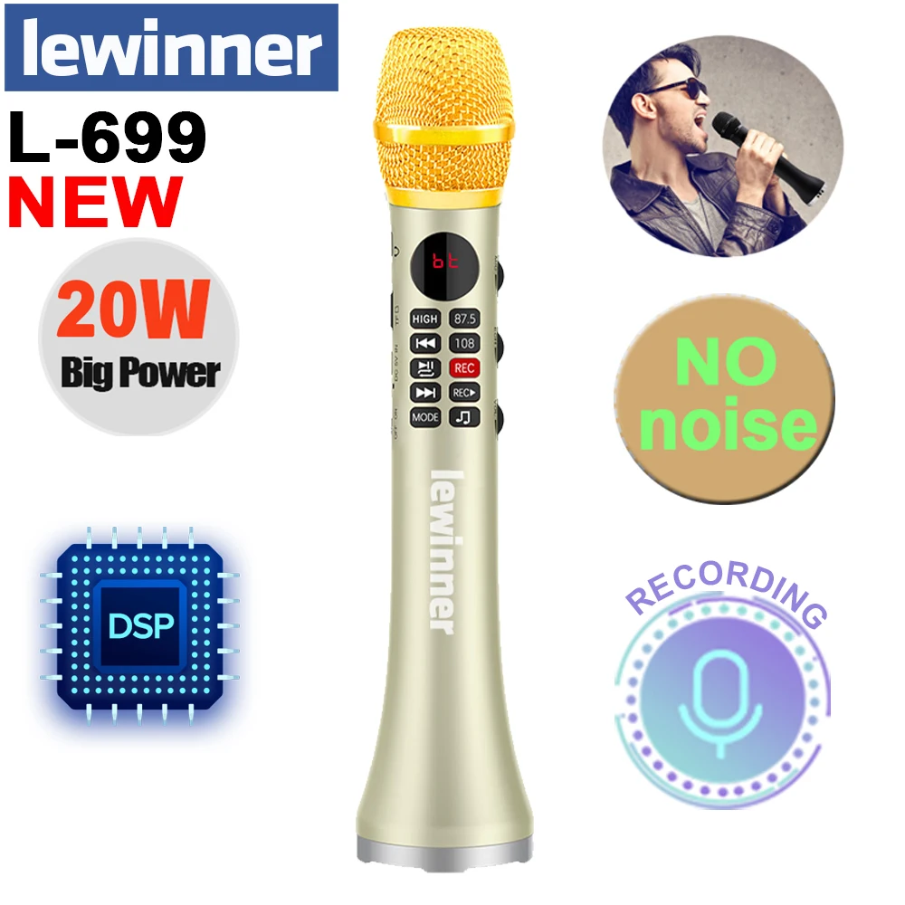 

Lewinner Microphone Wireless Professional Karaoke Microphone Bluetooth Microphone for phone support record TF play L-699