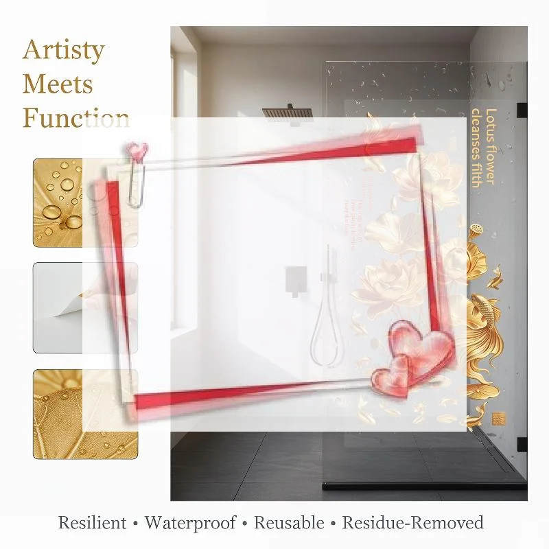High Quality Anti-static Flower Koi Sticker 3D Effect Plastic Glass Door Sticker Chinese Style Golden Lotus Wall Sticker