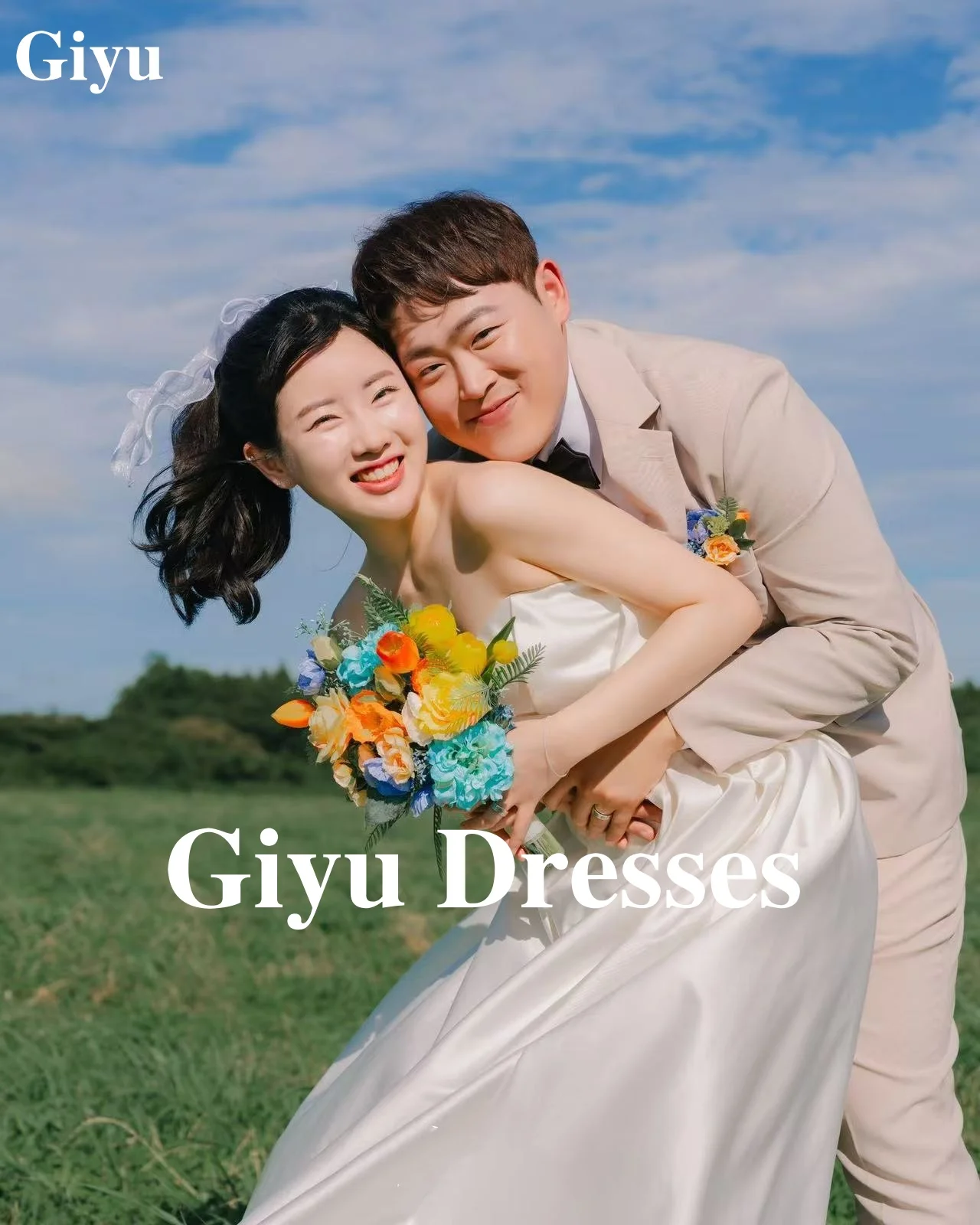 Giyu White Satin Korean Women's Wedding Off The Shoulder Pleated Dresses Bridal Gowns Formal Prom Dresses Party Dresses