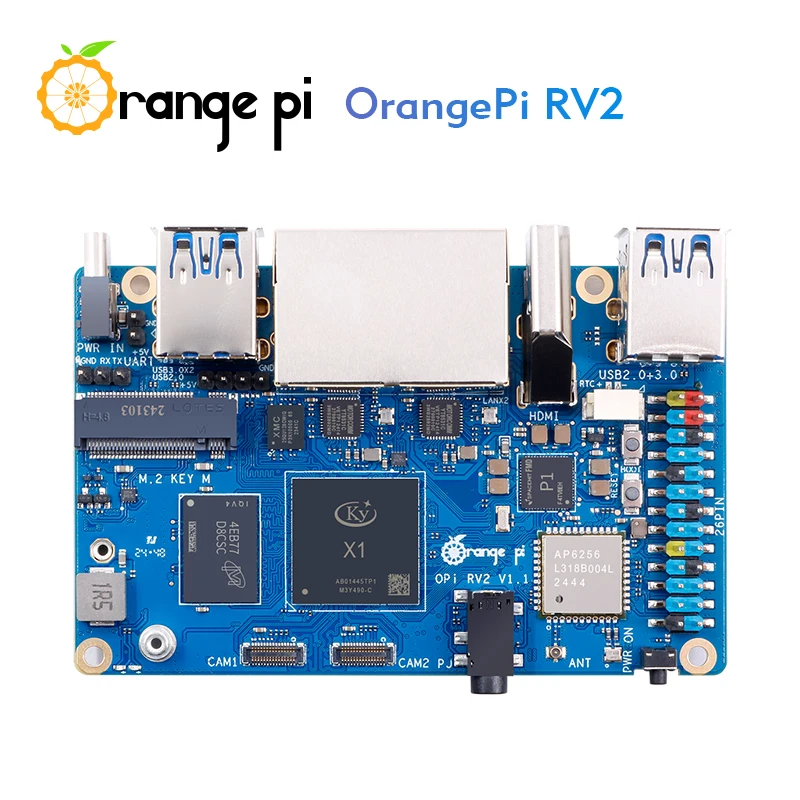 Orange Pi RV2 2 GB RAM Single Board Computer DDR4 8-Core RISC-V 2TOPS AI CPU WiFi BT5.0 BLE M2 PCIE SSD Mini PC Unterstützung Ubuntu OS