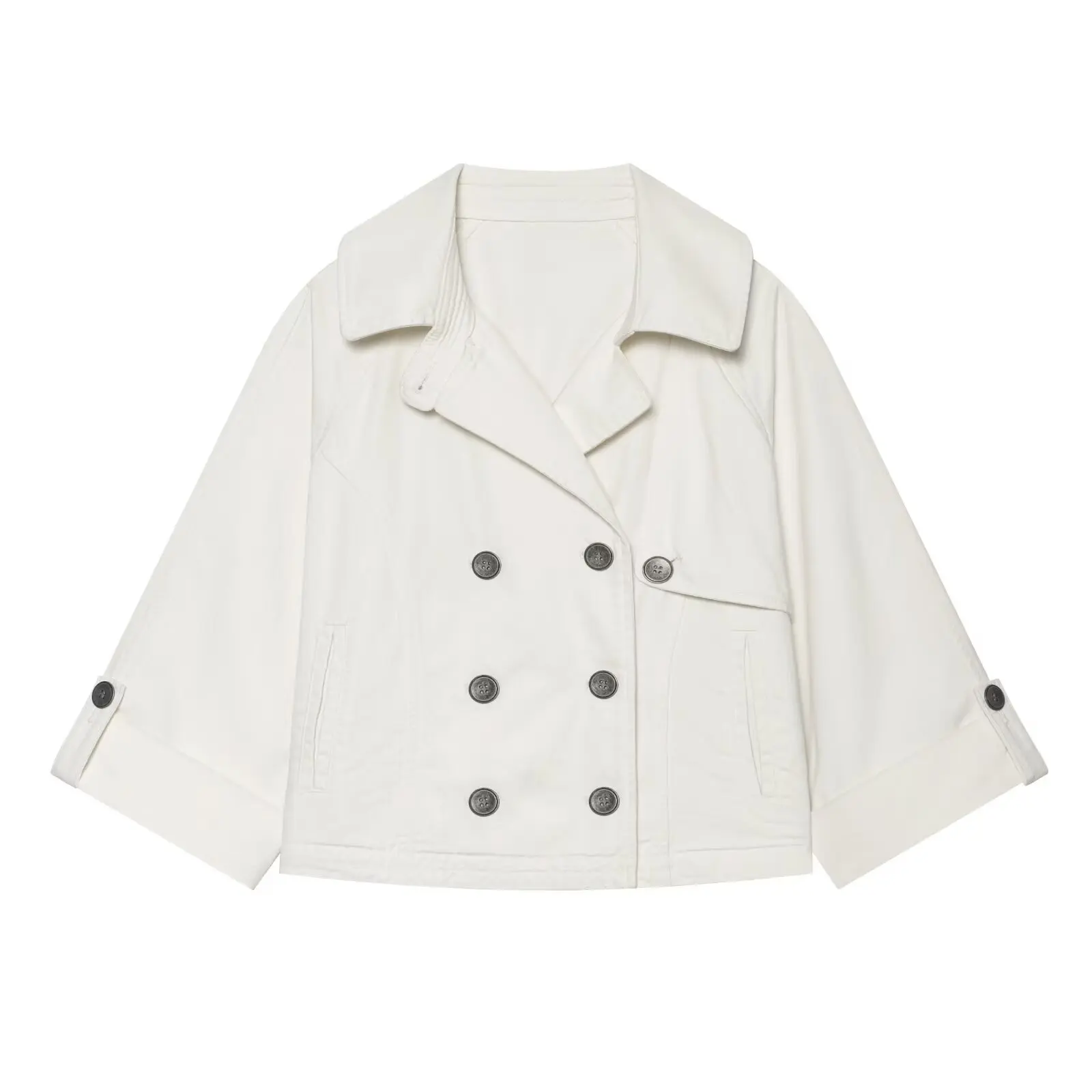 Women's Coat 2026 Autumn New Fashion Short Double Collar Button Windproof Polyester Standard Fit Jacket