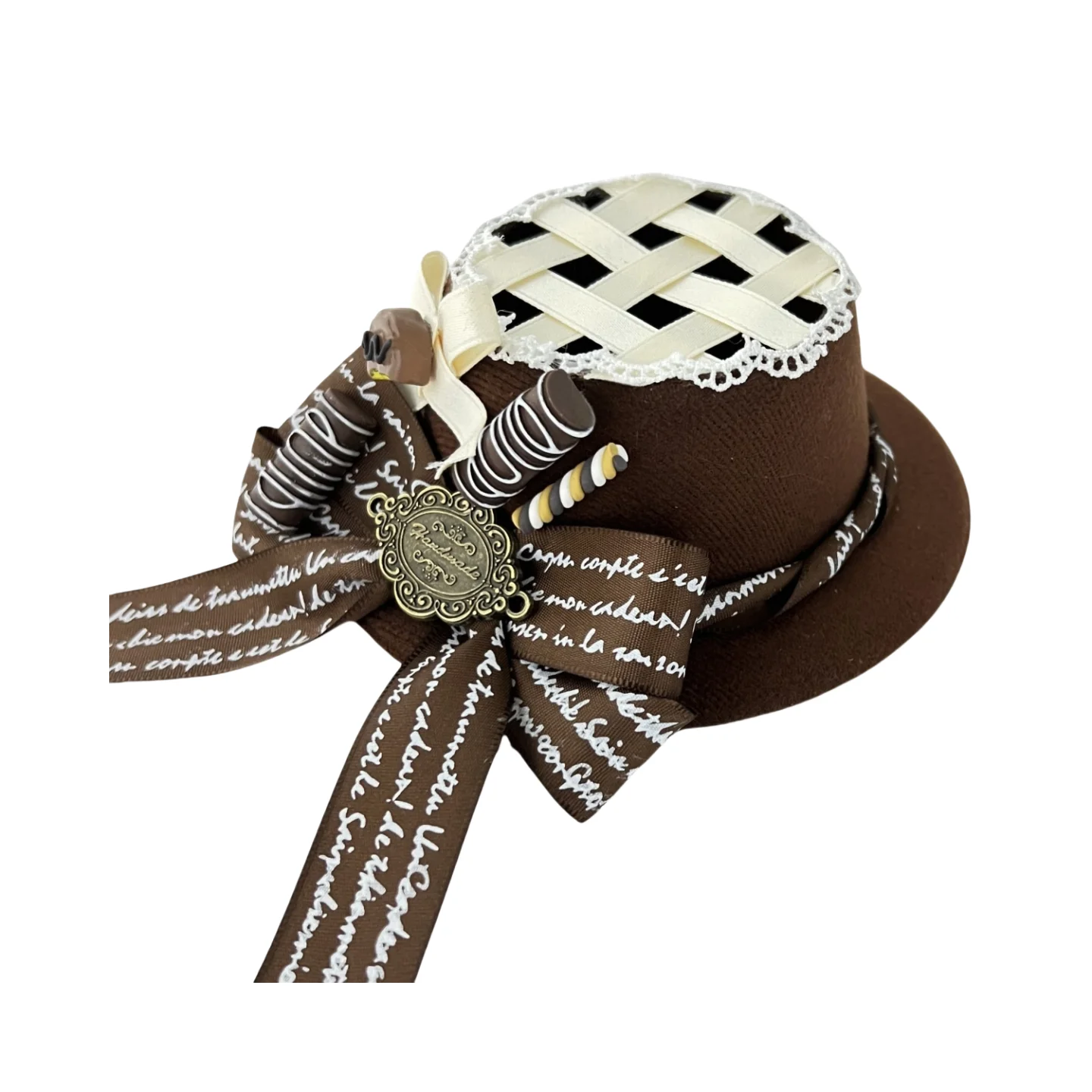 原宿スイートロリータレースリボンハート中空グリッドトップハットヘアクリップ頭飾りプリンセス女性女の子コスプレ帽子ヘアアクセサリー