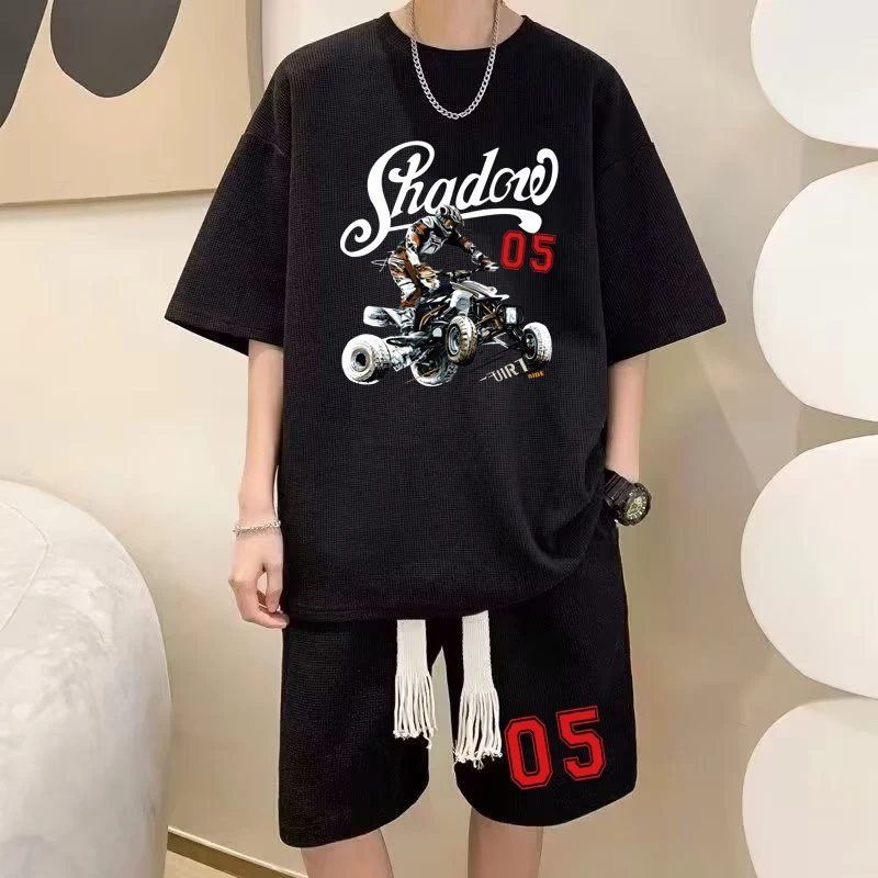 New Summer Men Sports Sets Oversized T-shirts Shorts 2 Piece Set American Style Loose Tracksuits M-5XL Men Clothing 2025