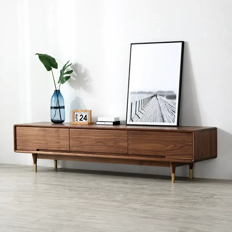 Nordic Solid Wood Black Walnut TV Cabinet Simple Modern Cherry Oak Living Room Storage Console Floor Cabinet