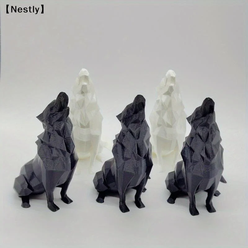 Modern Abstract Geometric Wolf Sculpture 3D Printed Plastic Statue Office Decor Indoor & Outdoor Use〔Nest〕