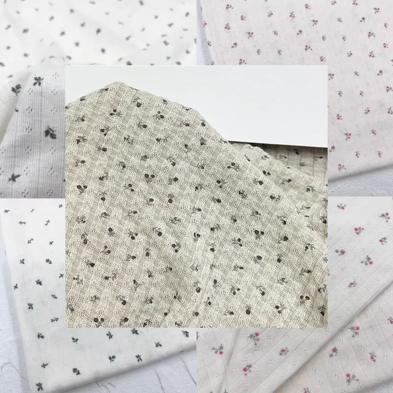 

Cotton Polyester Knit Fabric Small Floral Print Elastic Dress Shirt Cardigan Headband DIY Fabric