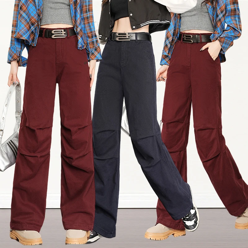 

Женские рабочие брюки Ankora Red 2024: весенне-осенние, прямые, с высокой талией, в стиле британской моды, повседневные, длинные, фасон «галифе»