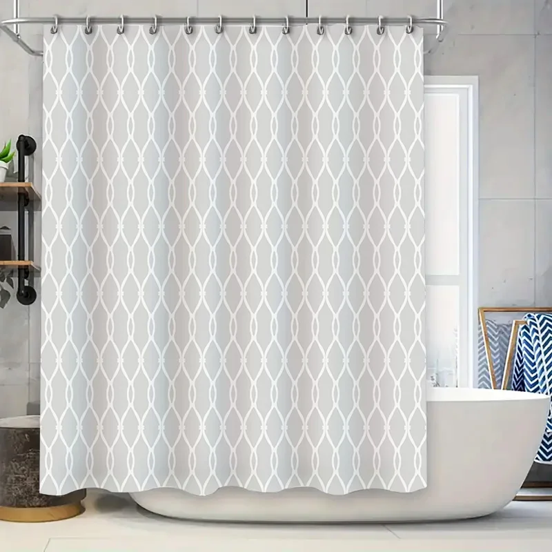 

Modern Geometric Pattern Shower Curtain White Gray Herringbone Design for Bathroom Decor Waterproof Fabric with Silver Grommets