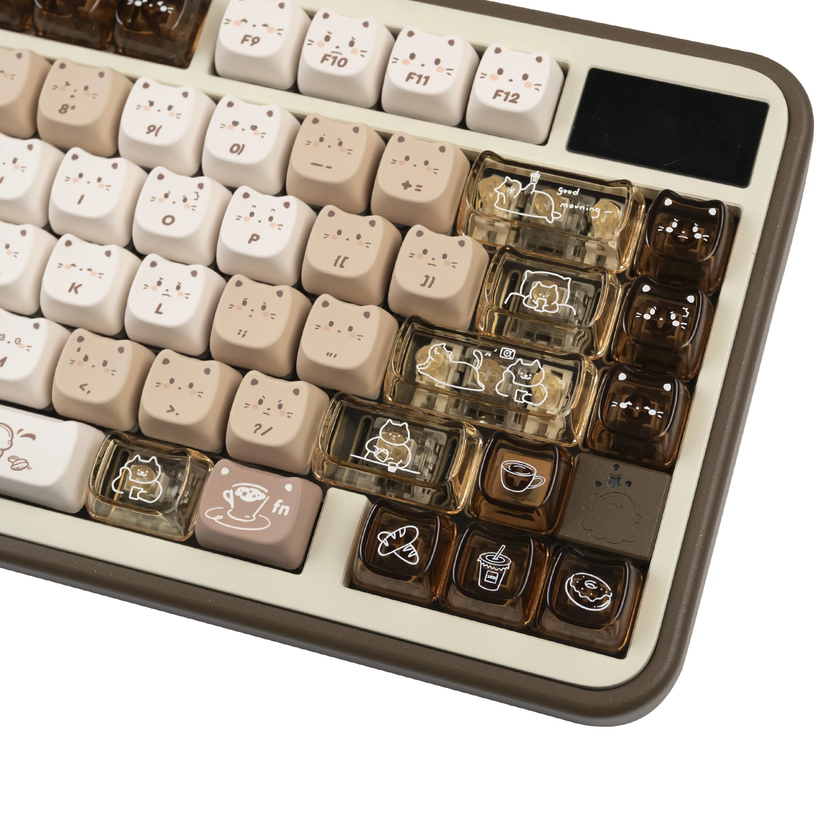 أغطية مفاتيح للكمبيوتر الشخصي 26 مفتاحًا MAO Profile Coffee Kitten أغطية مفاتيح مواد شفافة مصبوغة للوحة المفاتيح الميكانيكية #2
