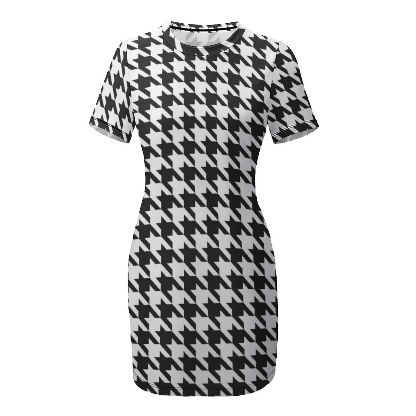 Vestido clásico de manga corta de pata de gallo, ropa de verano para mujer, vestido elegante