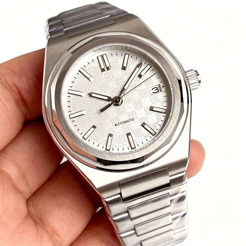 Tandorio Automatic 200M Dive Japan NH35A Men Watch Green Blue Grid Face Sapphire Glass Luxury Clock Stainless Steel Bracelet