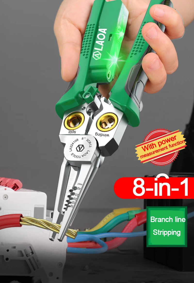 LAOA Elektrikerzange, Multifunktions-Abisolierzange, 8-in-1 Edelstahl-Spitzzange mit elektrischer Messfunktion – Detail 4