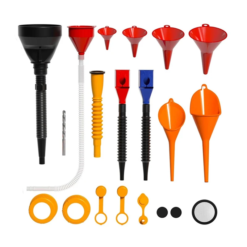 19-Piece Automotive Funnel Set Comes With Multiple Funnel Types And 9 Gas Can Spout Replacements Offering Wide For Cars