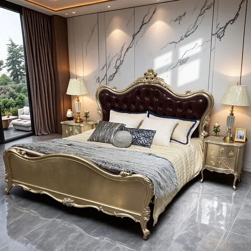 European Luxury Bed Comfortable Beauty Decoration Wooden Big Size Professional Bed Vintage Letto Matrimoniale Unique Furniture
