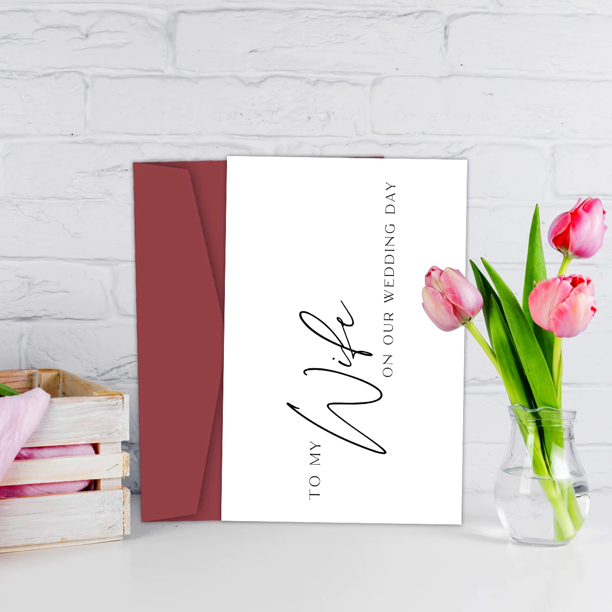 1Set To My Wife On Our Wedding Day Card, Elegant Wedding Greeting Card Including Envelope,Blank Inside, Writable Thank You Card