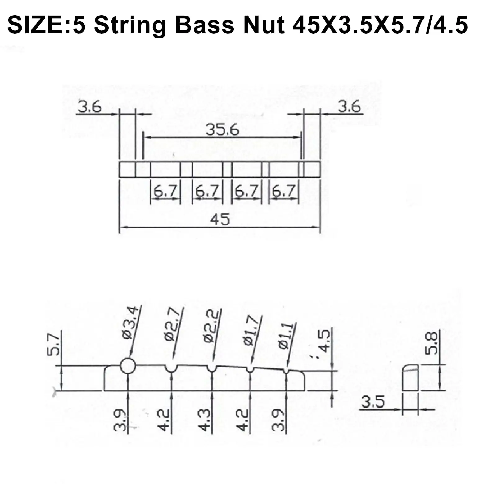 Miwayer 4/5/6 String Bass Bone Nut 1 pc, Real Bone Pre-Slotted Flat Bottom, Multiple Saddle for Electric Bass Guitar Luthier