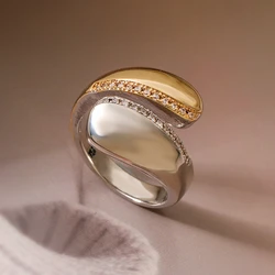 NEWBUY 2024 Hot Sale Gold/Silver 2 Colors Plated Geometric Rings For Women Adjustable Luxury AAA CZ Wedding Jewelry