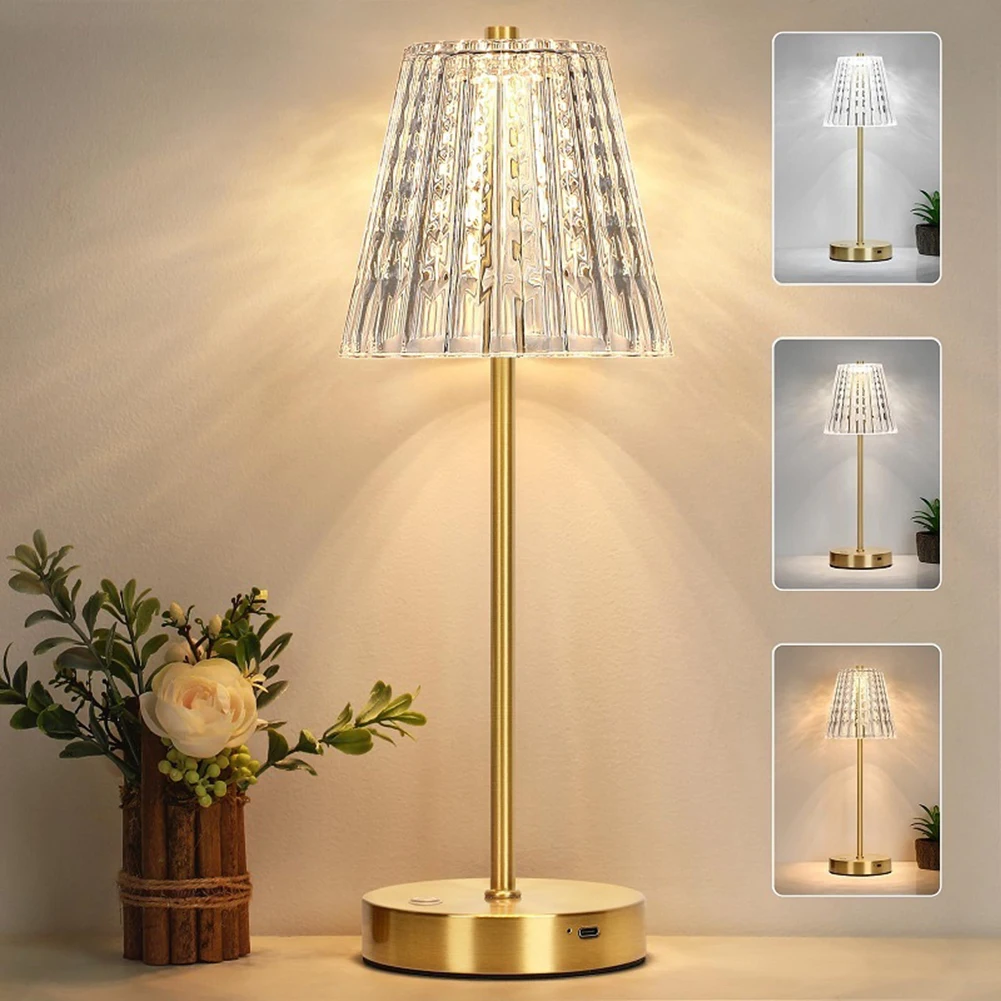 Romantic Nightstand Lamp Dimmable Eye-Protection Reading Lamp 3 Color Adjustable Battery Operated for Bedroom Living Room Decor