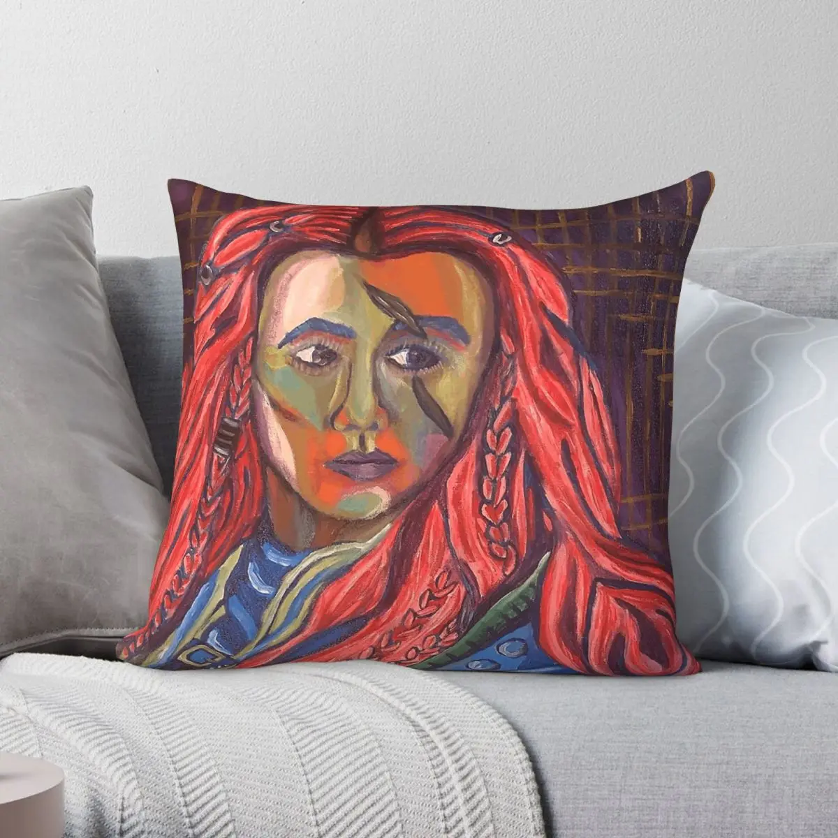Warrior Maiden Square Pillowcase Polyester Linen Velvet Printed Zip Decorative Sofa Seater Cushion Cover