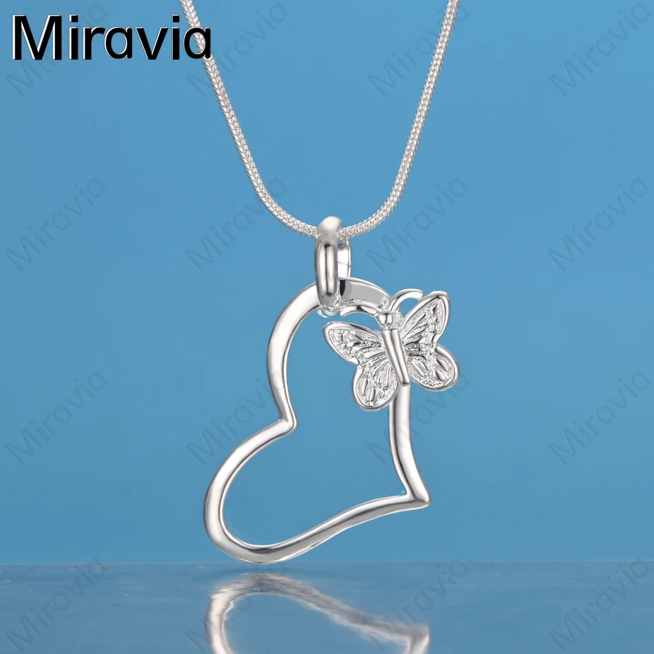 

Miravia 925 Sterling Silver Heart And Butterfly Pendant Necklace - Everyday Accessory For Women, Simple And Elegant Jewelry