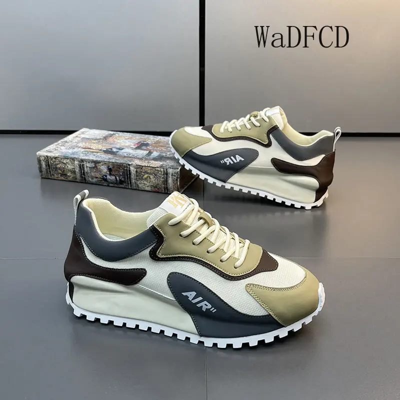 Chunky Sneakers Men Cover Bottom Board Shoes Fashion Casual Microfiber Leather Mesh Breathable Increased Internal Platform Shoes