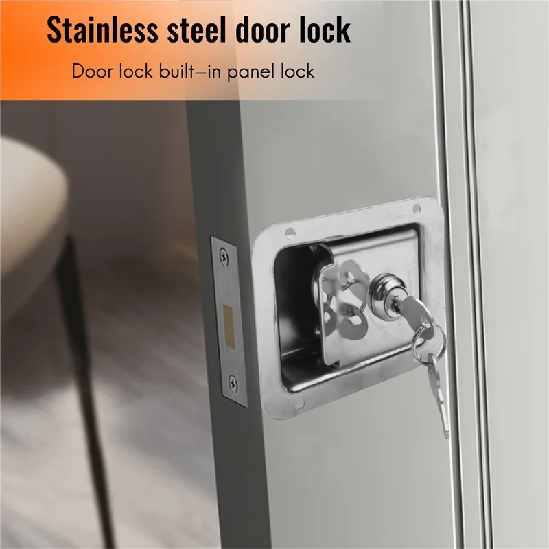 AASS-Paddle Slam Latch With Lock & Key Travel Trailer Lock Stainless Steel RV Door Latch Heavy Duty Flush Mount Handle Latch