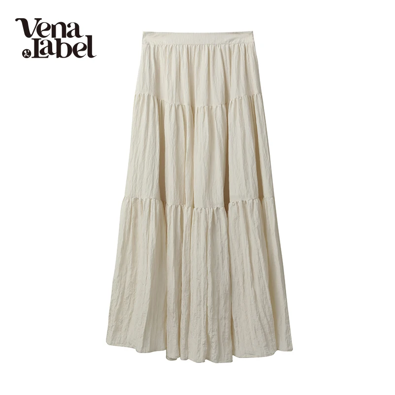 Vena Label Summer Women Maxi Skirt Mopping Floor Big Hem Dress Casual Loose High Waist Skirt Elegant Party Streetwear WA018