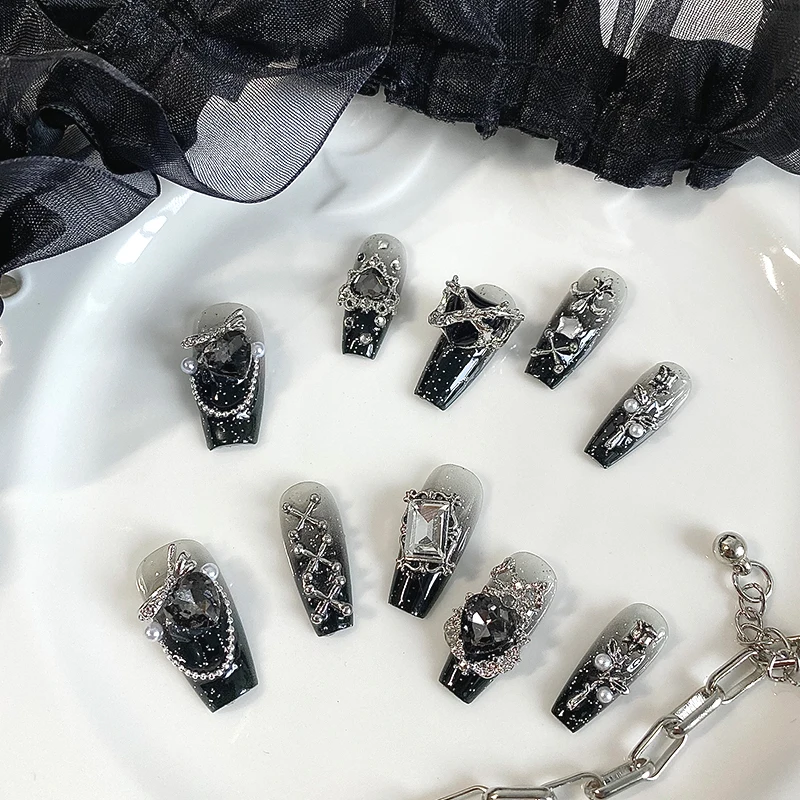 手作りの棺型ネイル10個、美しいフェイクネイル、ダークゴシッ - Nail Art Gothic のレビューと価格