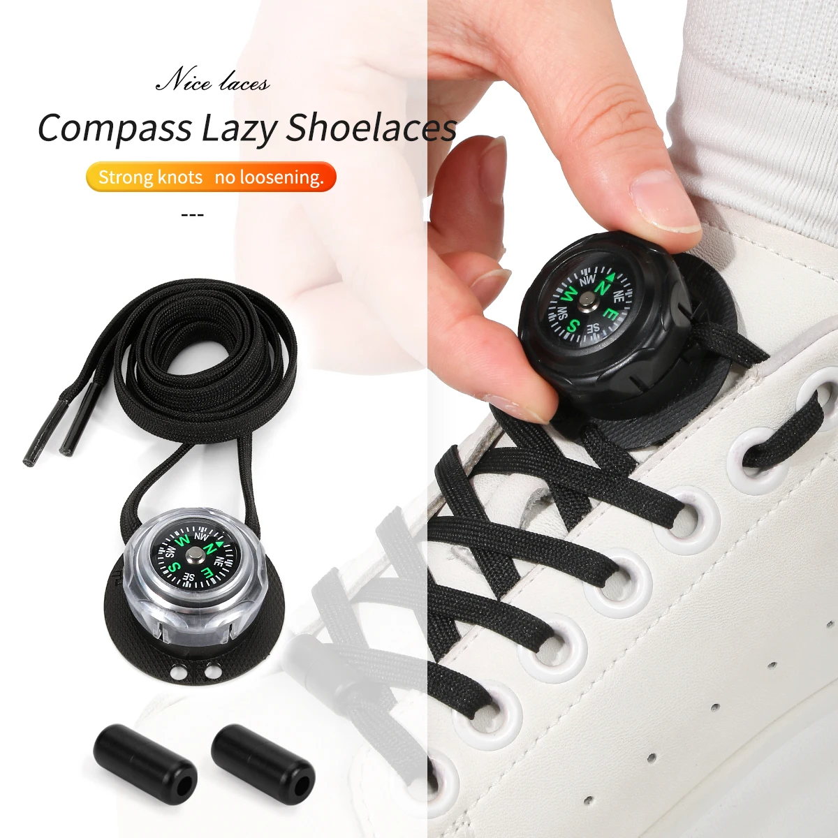 New style compass pattern lazy knob lace for adults and children no need to tie suitable for sports hiking running shoes