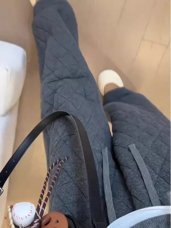 Ladies Casual Loose Wide Leg Cotton Pants Winter New Sle Diamond Patterned plus Size Comfortable Faionable Straight Cut