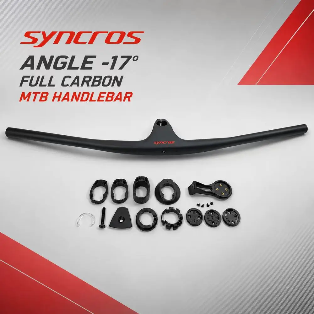 SYNCROS Full Carbon MTB Integrated Handlebar -17° Stem 50-90mm Internal Routing XC Mountain Bike Cockpit Red Logo mtb handlebar