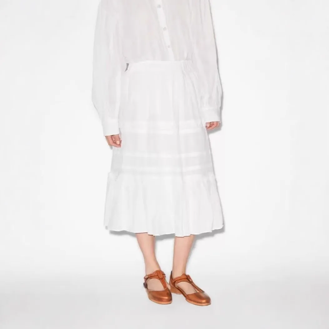

2025 Isabels Marants Fashion New French Long Skirt Seaside Vacation Style Ruffle Temperament Peplum High Waist Half-body Skirt