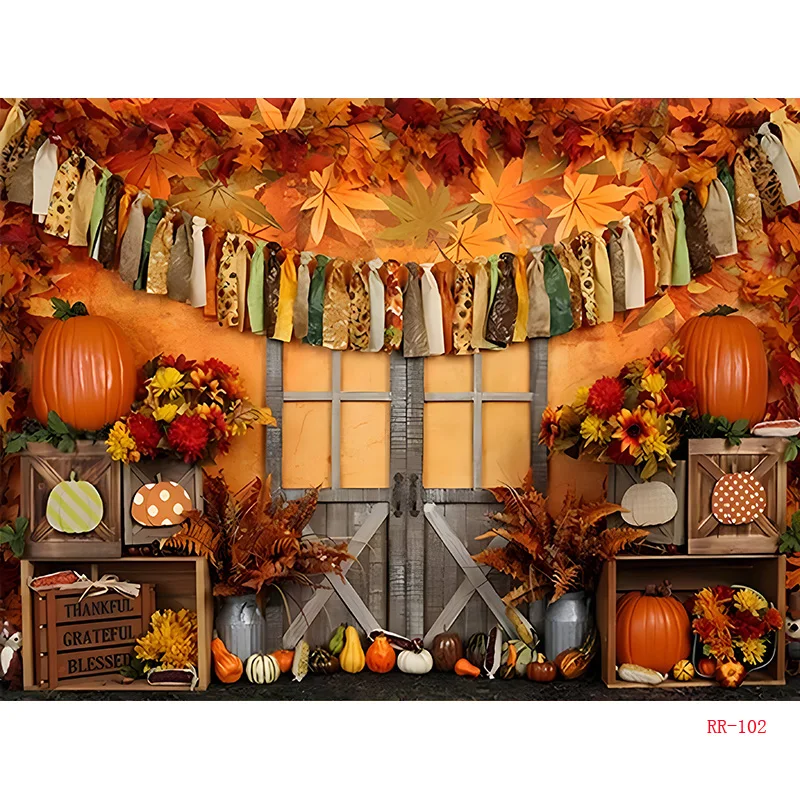 Halloween Day Autumnal Pumpkins Photography Backdrops Props Maple Leaf Scarecrow Farm Harvest Thanksgiving Background RR-16