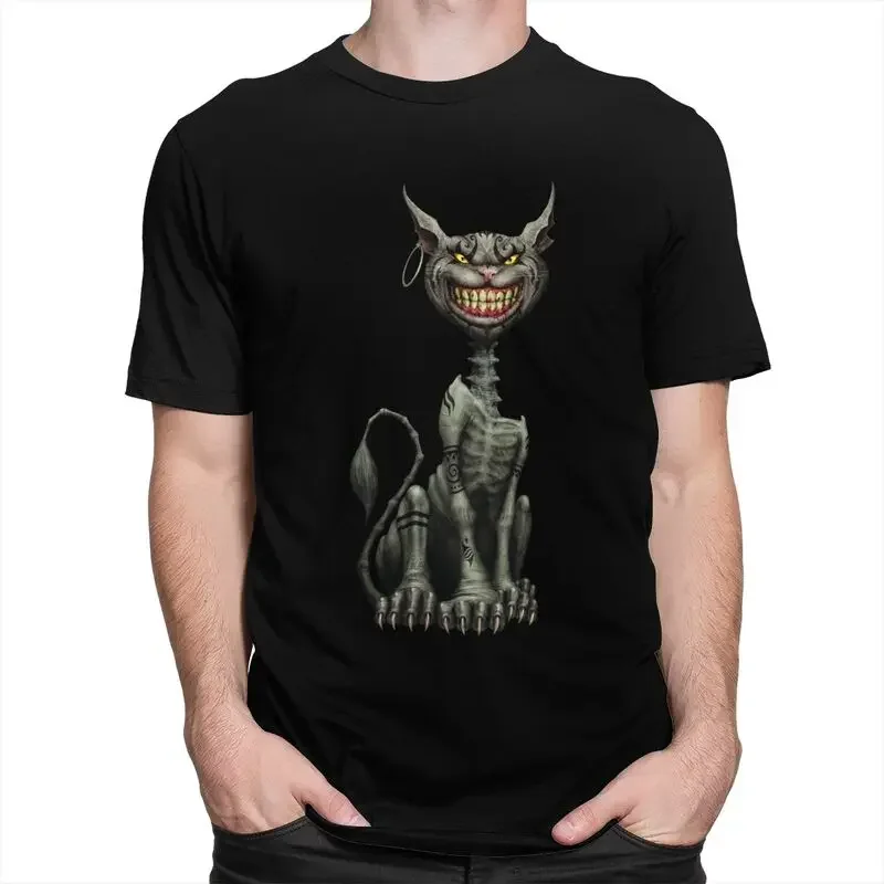 Gorgeous Cheshire Cat Devil T Shirt Men Short Sleeved Cotton T-shirt Print Disney Alice In Wonderland Tee Tops Streetwear Tshirt