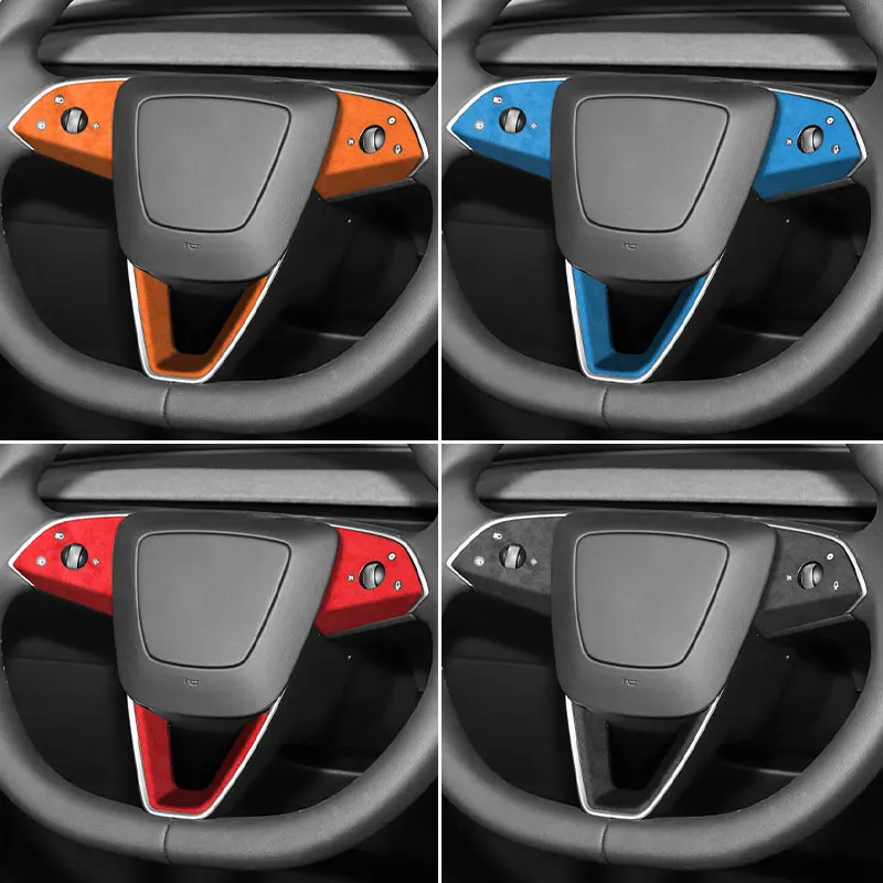 

Made of Alcantara For Tesla Model 3 (2024-)/Model Y (2025-) Steering Wheel Trim Frame Sticker Car Interior Tuning Accessories