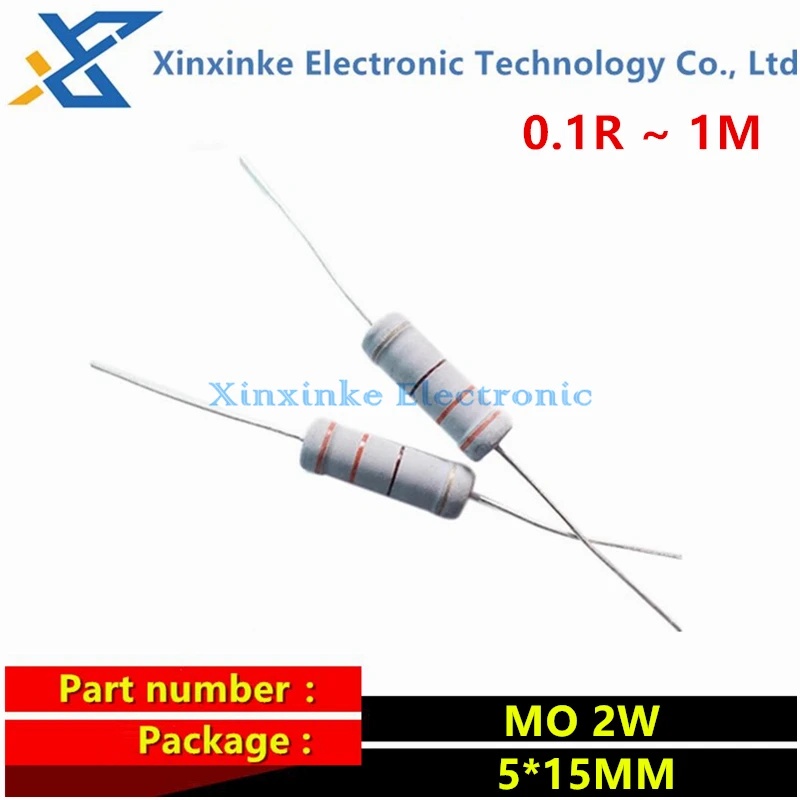 100PCS 5*15MM MO 2W 0.1R ~ 1M Metal Oxide Film Resistor 2W 1 Ohm 3.6 4.7 100 150 100Ω 3.9R 75R 15K 300K 4.7R 91R 20K 360K