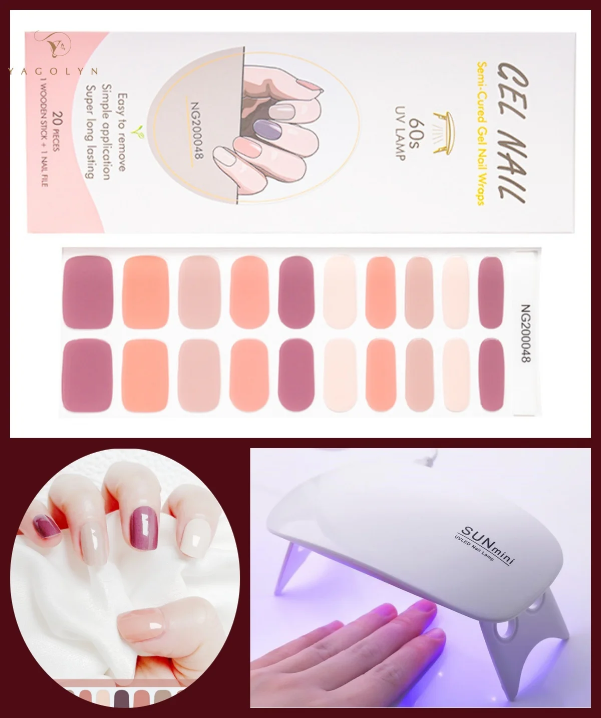 Juego de pegatinas de uñas de Gel semicurado gradiente, envolturas de Gel de manicura con lámpara UV de 6W, Kit de capa superior sin toallita, larga duración, 2 unids/set